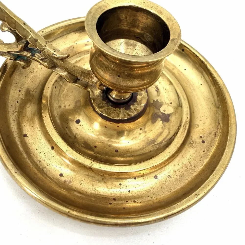 Vintage Brass Finger Loop Chamber Taper Candlestick Holder Dragon Design